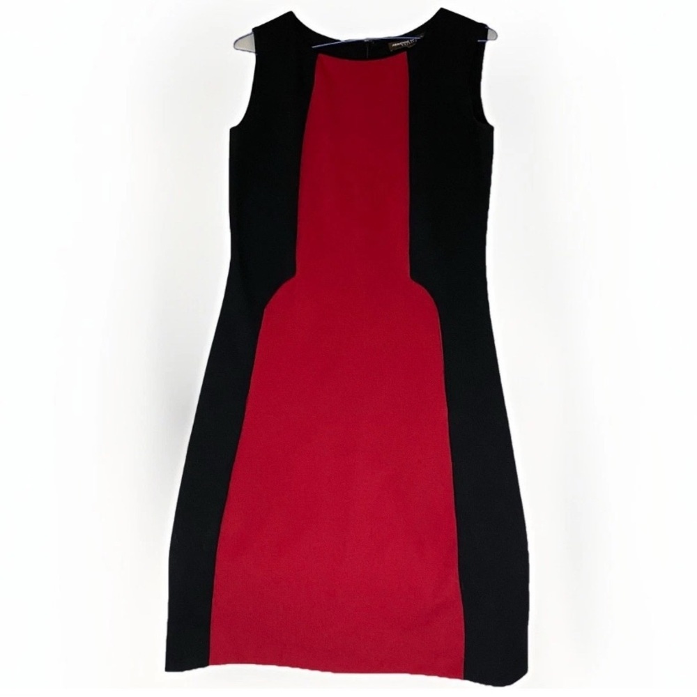 Adrienne Vittadini Colorblock Shift Dress Sleeveless Black Red Dark Academia S 2